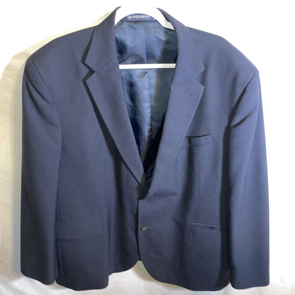 Dockers Dress Jacket Men’s Size 48R Blue Wool Blend Two Button